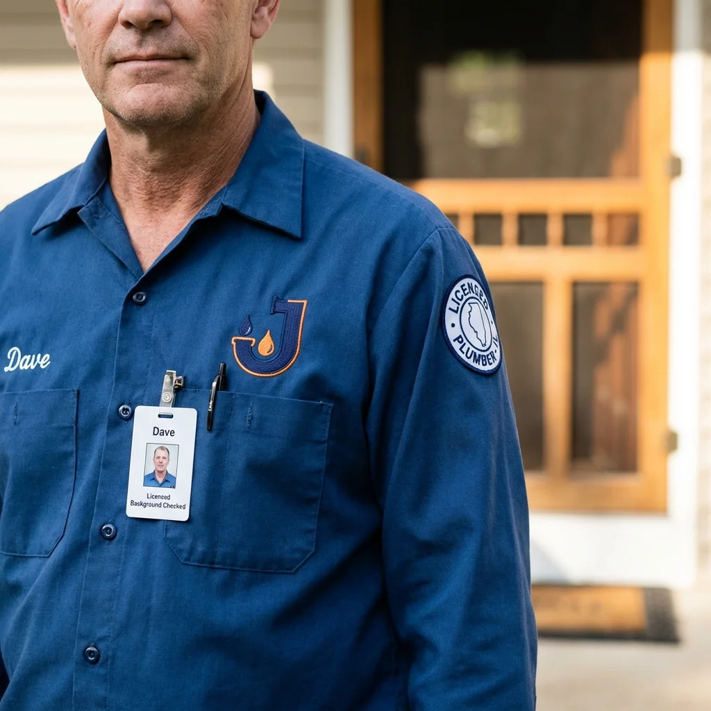 Licensed plumber showing ID badge in New Castle, PA