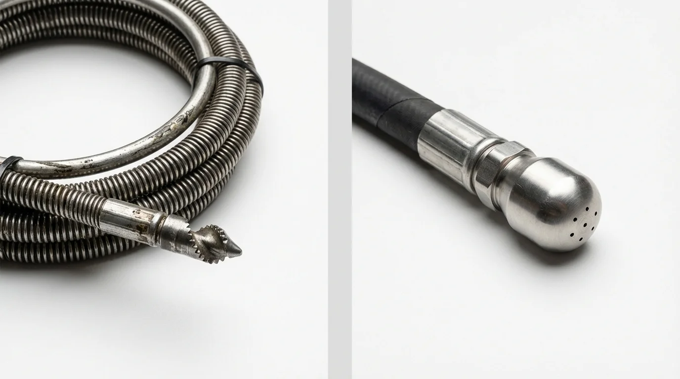 Drain snake cable and hydro jetting nozzle used for drain cleaning in New Castle, PA