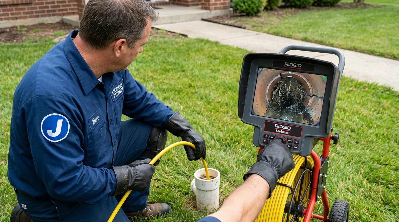 Sewer camera inspection being performed by Johns Plumbing LLC in New Castle