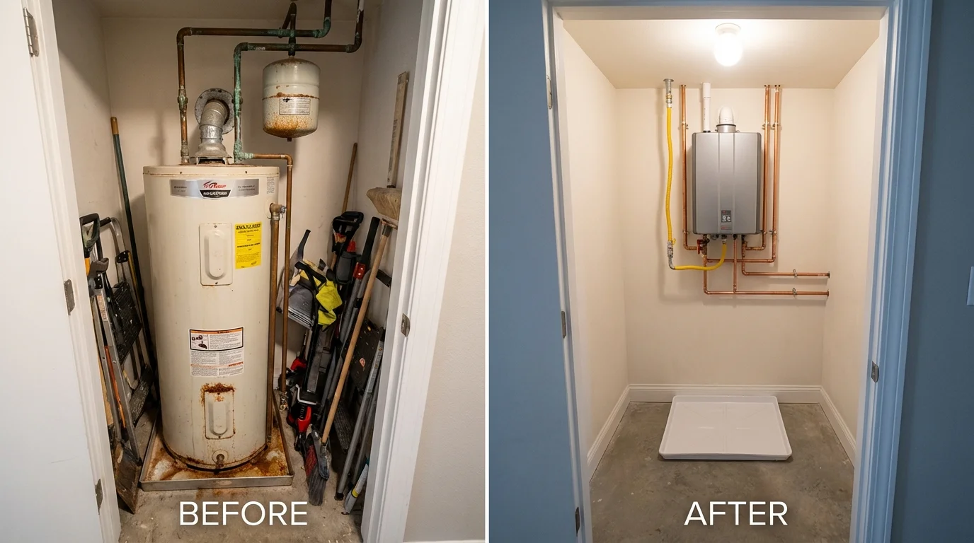 Tank water heater versus wall-mounted tankless unit comparison for New Castle, PA homeowners