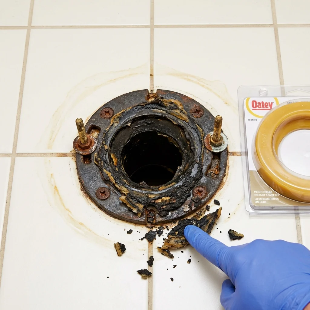 Failed wax ring showing water seepage at the base of a toilet in a New Castle, PA home